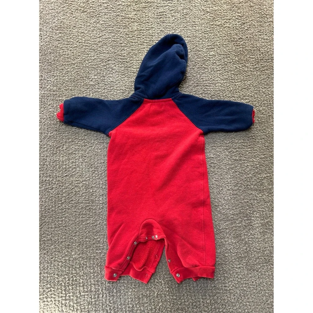 Ralph Lauren Polo Baby Boys Red Navy Hooded Fleece Romper Coverall 9M